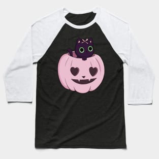 pink pumpkin black cat heart halloween coquette dollette Baseball T-Shirt